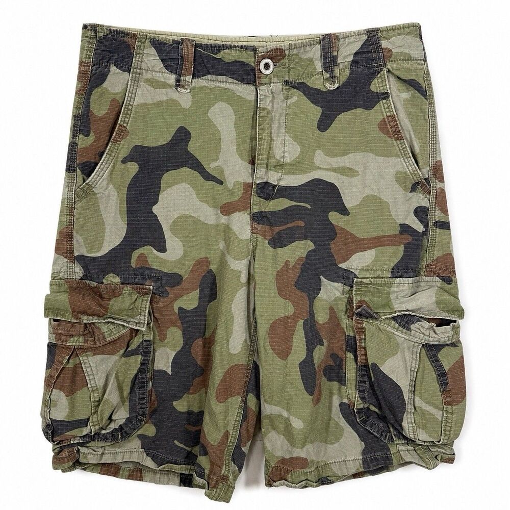 American Eagle Mens 33 Camo Cargo Shorts Longer Length Ripstop Y2K Military